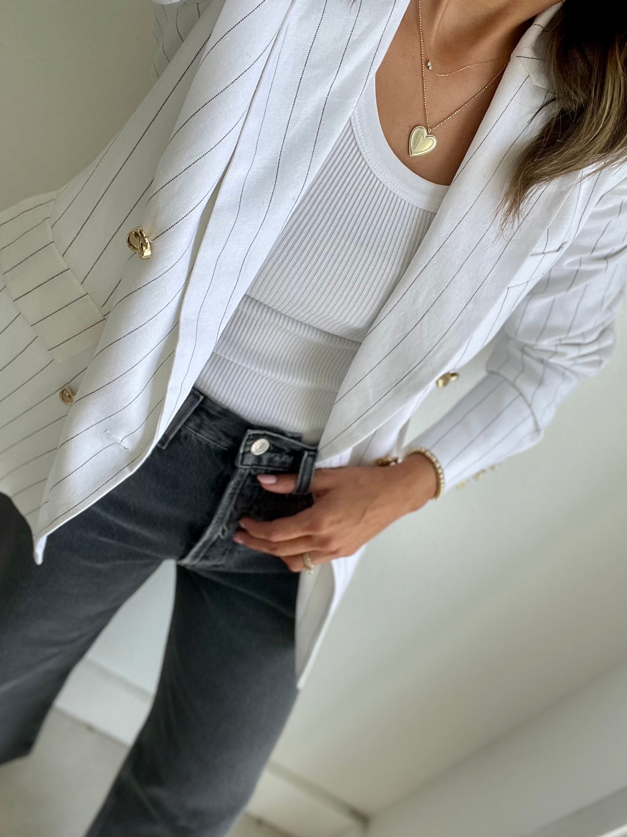 Arielle Pinstripe Linen Blazer